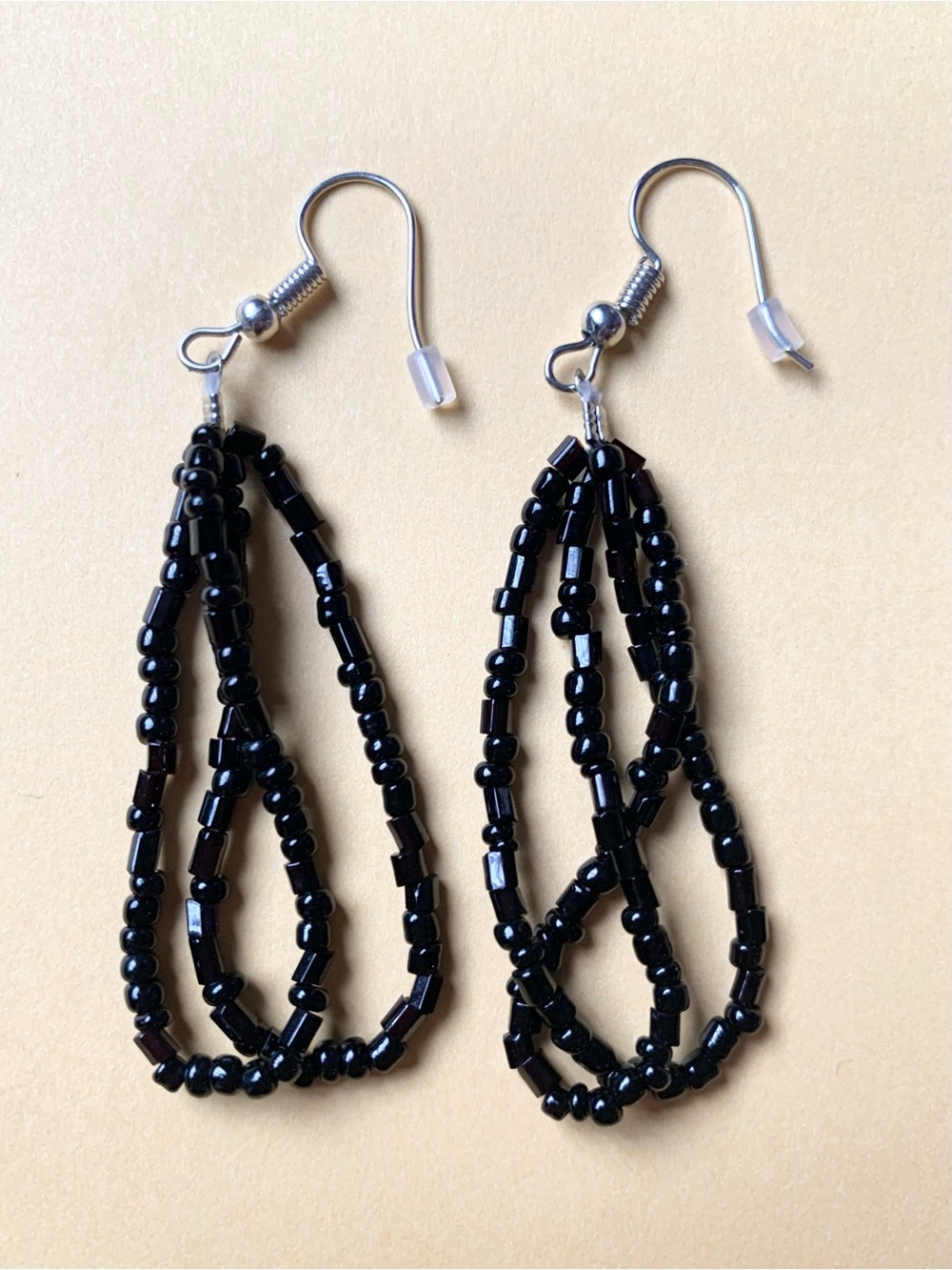 Black beaded earrings handmade Native American